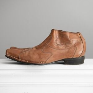 Robert Wayne Sz10 Western Moto Biker Ankle Boots Point Square Toe Etched Leather